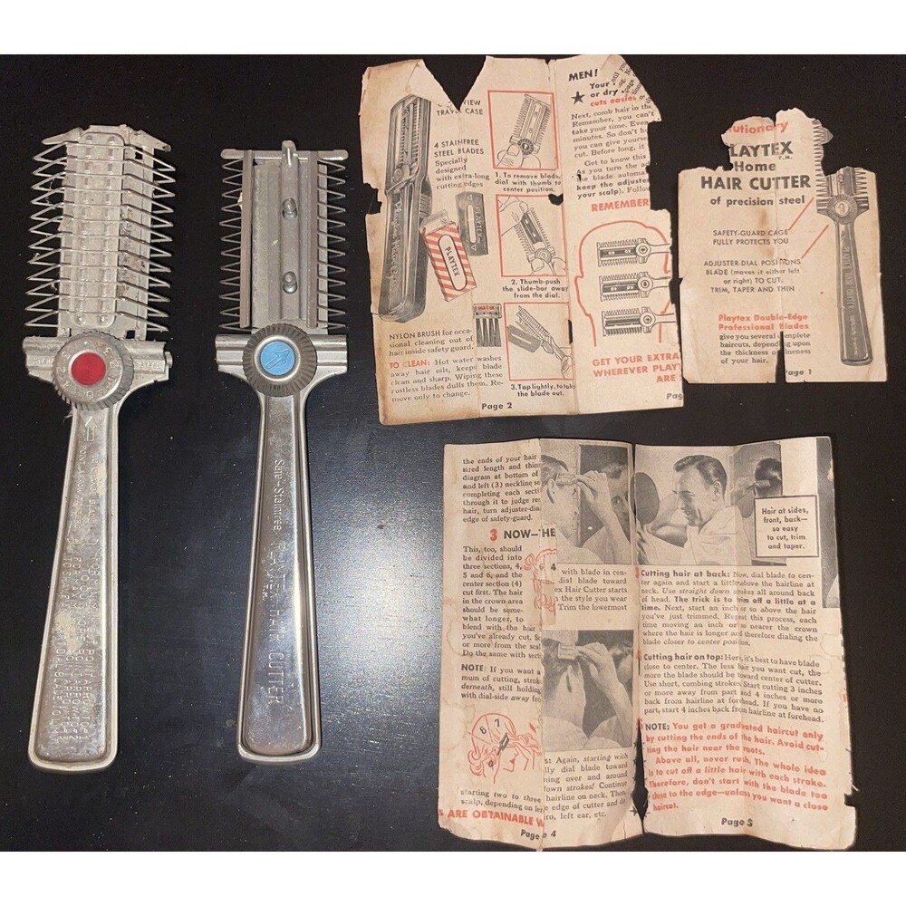 Vintage Playtex Hair Cutter And Barber King With Original Paper